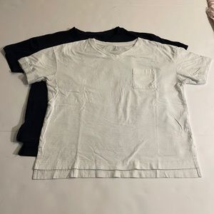 Two Muji Short Sleeve Boxy V Neck Tees Size Small White and Navy